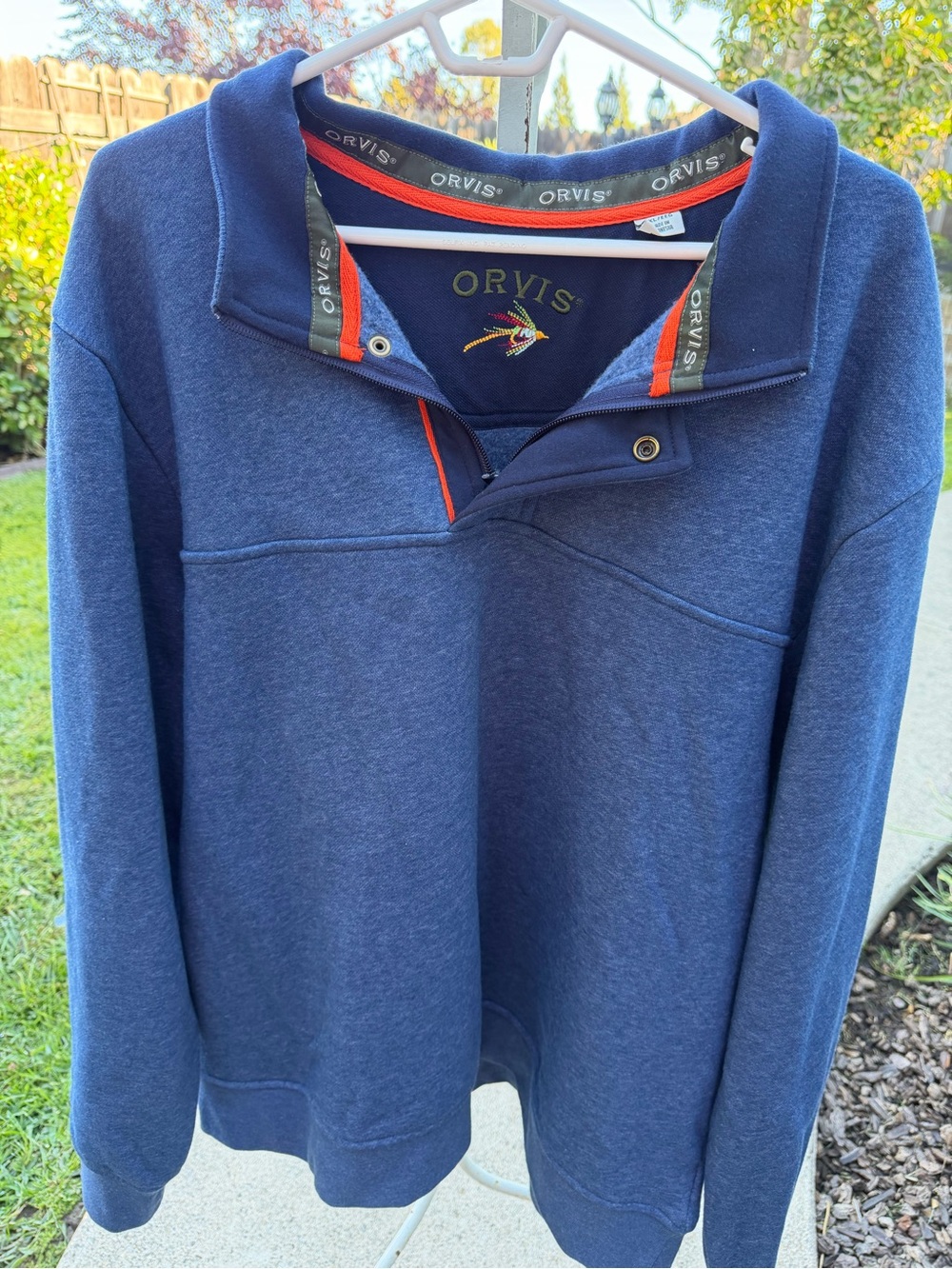 Orvis Men’s Navy Pullover Zip Sweater with Orange Trim